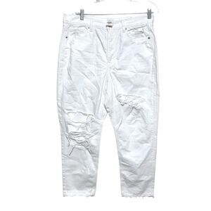 American Eagle Mom Jeans White Destroyed Womens 14 Short Distressed Ripped NWT
